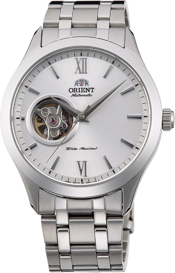 Orient Open Heart Men's Automatic Manual Winding Mechanical Classic Steel Band Skeleton Dial Wrist Watch, Silver, Default Title, Bracelet