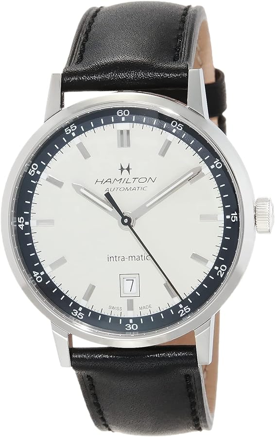 Hamilton Watch American Classic Intra-Matic Auto 40mm Case, Beige Dial, Black Leather Strap (Model: H38425720)