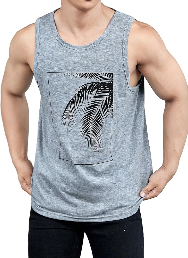 SOLY HUX Men's Casual Tank Tops Tropical Print Muscle Tank Tops Sleeveless Workout Athletic Tee Shirts