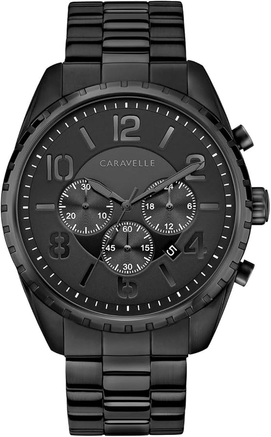 Caravelle by Bulova Men's Sport Chronograph Quartz Black Ion Plated Stainless Steel Watch, Black Dial Style: 45B150