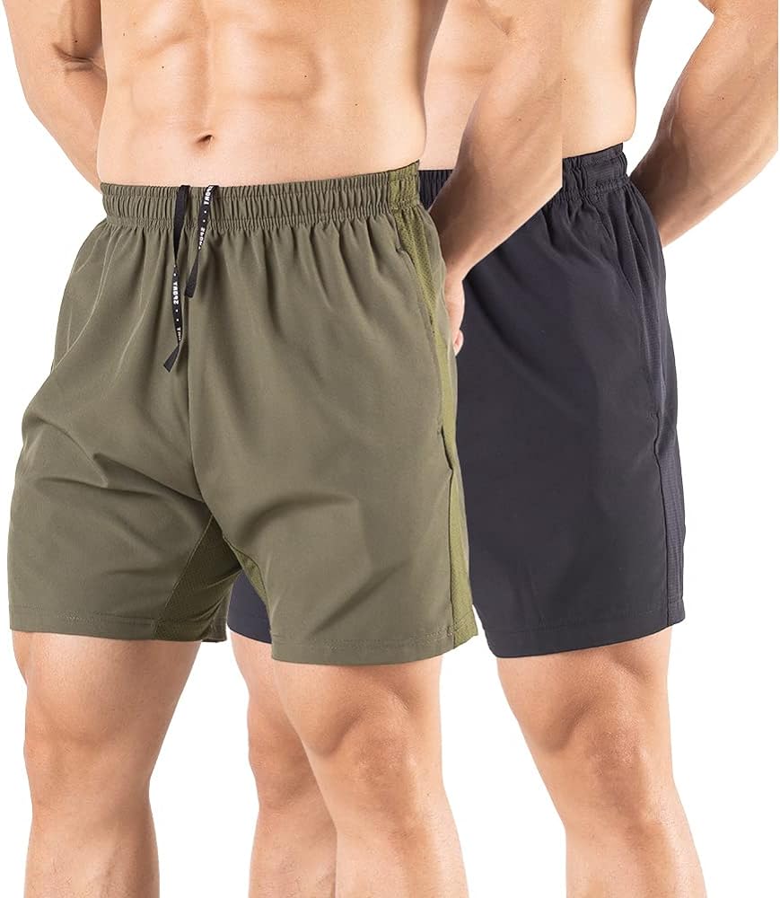 Men's 5" Running Shorts 2 Pack Quick Dry Athletic Workout Gym Shorts with Zipper Pockets