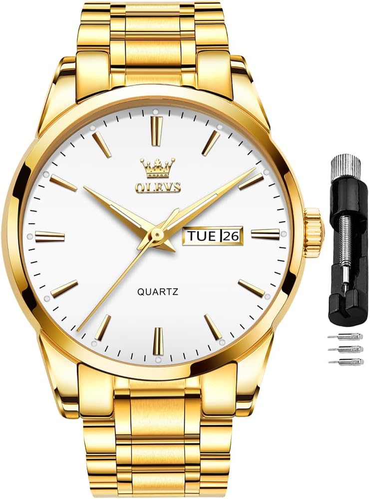 OLEVS Men Watches Business Dress Easy Read Analog Quartz Date Luxury Wrist Watch Silver Casual Stainless Steel Waterproof Luminous Two Tone Watch for Men