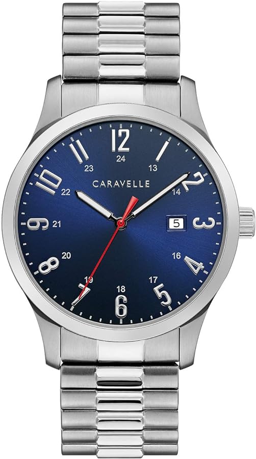 Caravelle by Bulova Men's Traditional Quartz Silver Tone Stainless Steel Watch with Expansion Band Style: 43B161