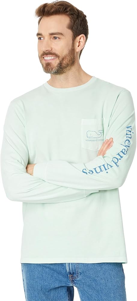 vineyard vines Men's Garment-Dyed Vintage Whale Long-Sleeve Pocket Tee