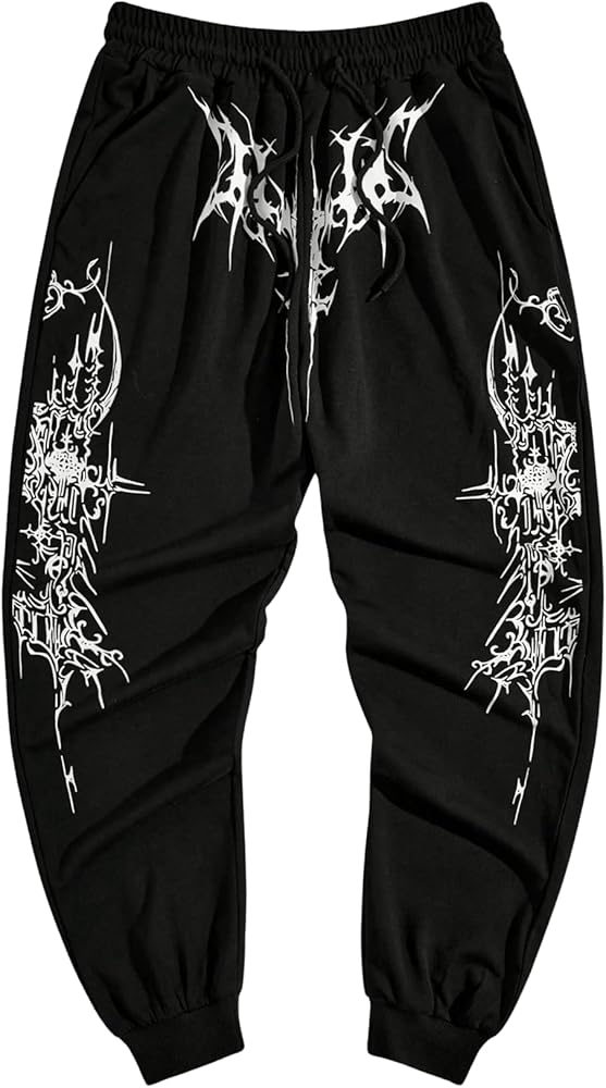 GORGLITTER Men's Graphic Sweatpants Cartoon Print Drawstring Waist Athletic Running Gym Jogger Pants