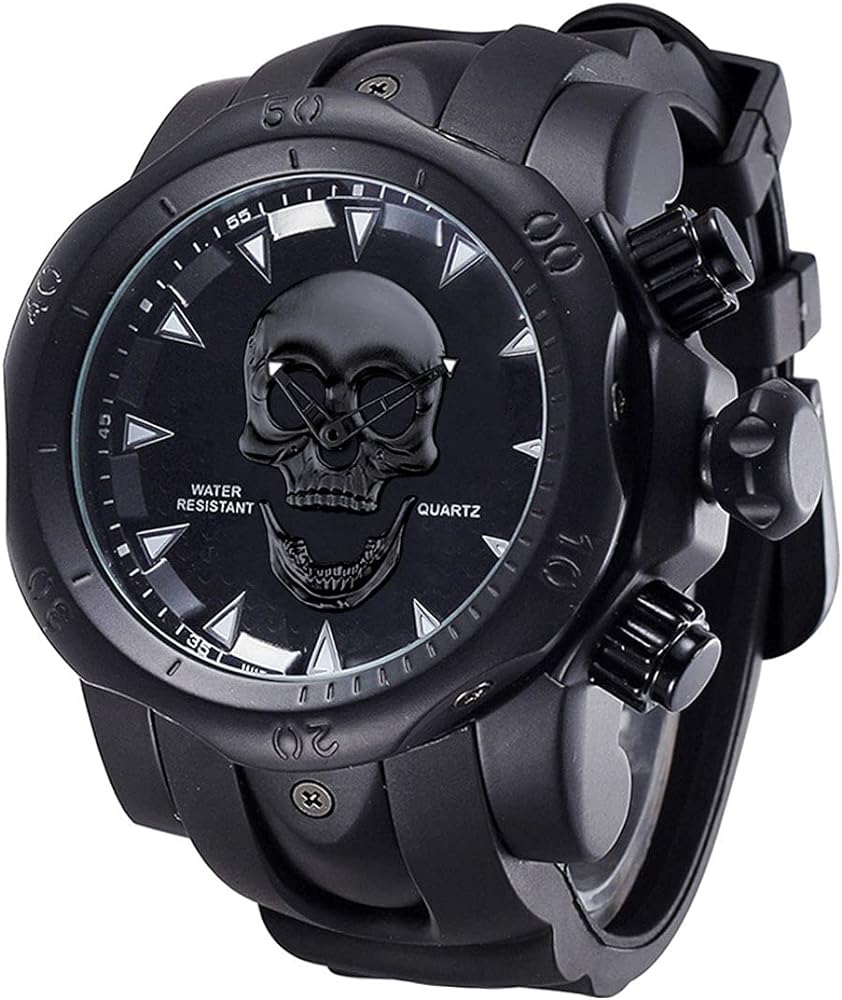 Skull Watches for Men 3D Skeleton Unidirectional Bezel 30M Waterproof Quartz Wristwatches