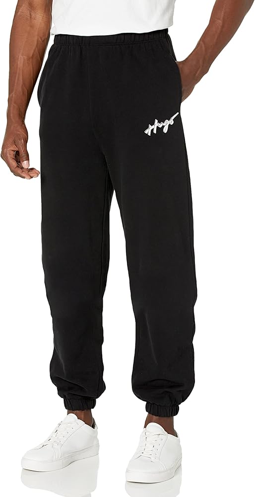 HUGO Men's Script Logo Relaxed Fit Cotton Joggers