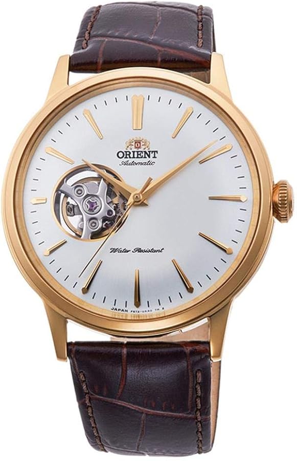 Orient Bambino Open Heart-Armbanduhr aus japanischem Edelstahl und Leder, Gold, Default Title, Strap