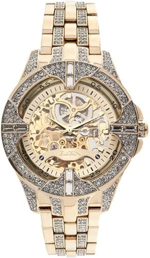 Accutime Elgin Men's Silver and Gold-Tone Analog Skeleton Watch with Crystal Accents (Model FG9919AZ)