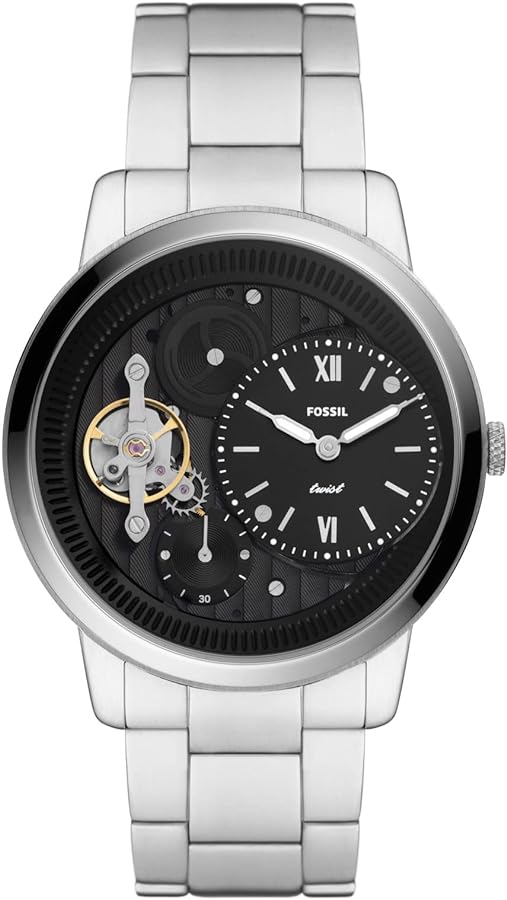 Fossil Men's Neutra Automatic Stainless Steel Two-Hand Skeleton Watch, Color: Silver (Model: ME1175)