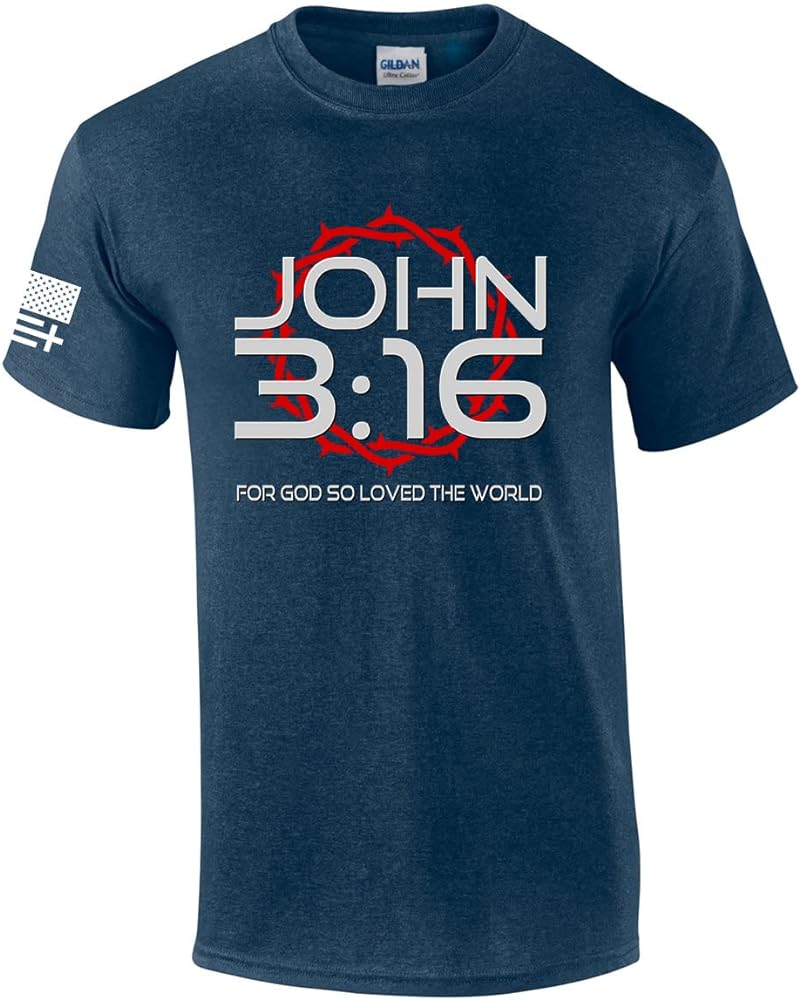 Mens Christian John 3:16 for God So Loved The World Scripture Short Sleeve T-Shirt Graphic Tee