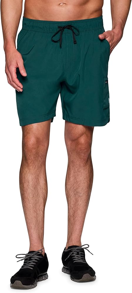 RBX Active Cargo-Style Workout Shorts for Men, Woven Gym Basketball Shorts with Drawstring Waistband, Zipper Pocket