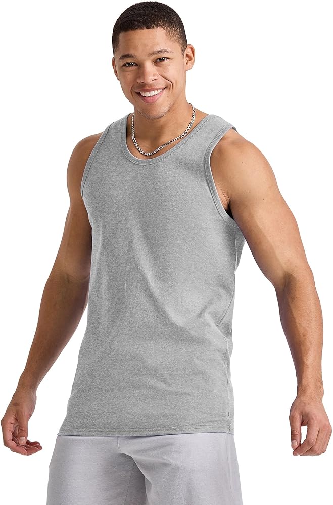 Hanes Mens Essentials Cotton Tank Top, L, Light Steel