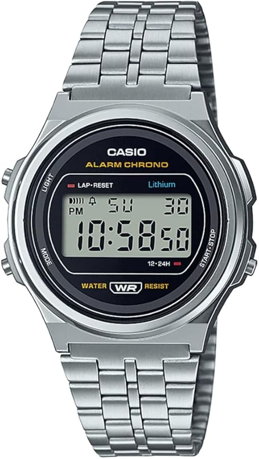 Casio Unisex-Adults Digital Quartz Watch with Stainless Steel Strap A171WE-1AEF, Silver, A171WE-1AEF