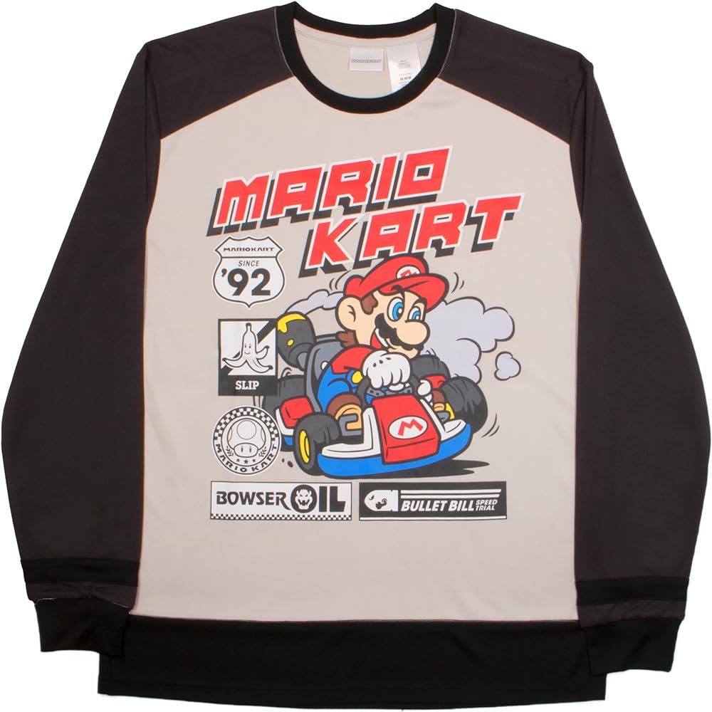 Nintendo Super Mario Bros Mario Kart Drift Mens Long Sleeve T-shirt Hockey Jersey Style