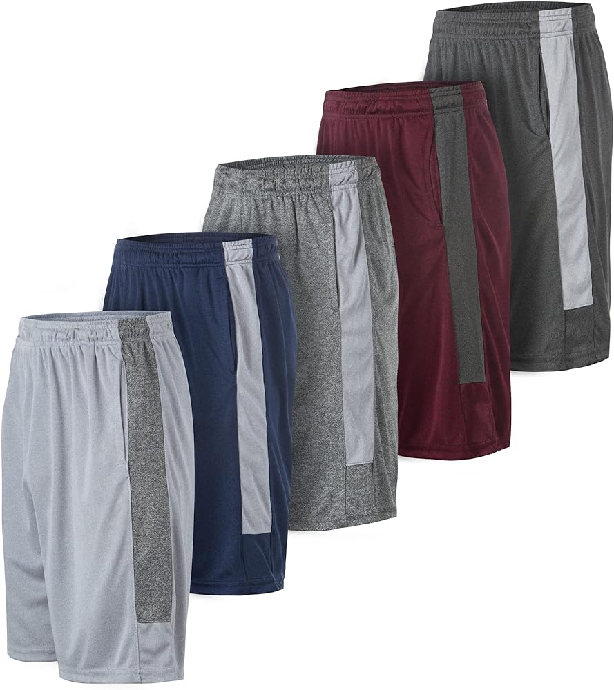 5 Pack: Men's Dry-Fit Sweat Resistant Active Athletic Performance Shorts