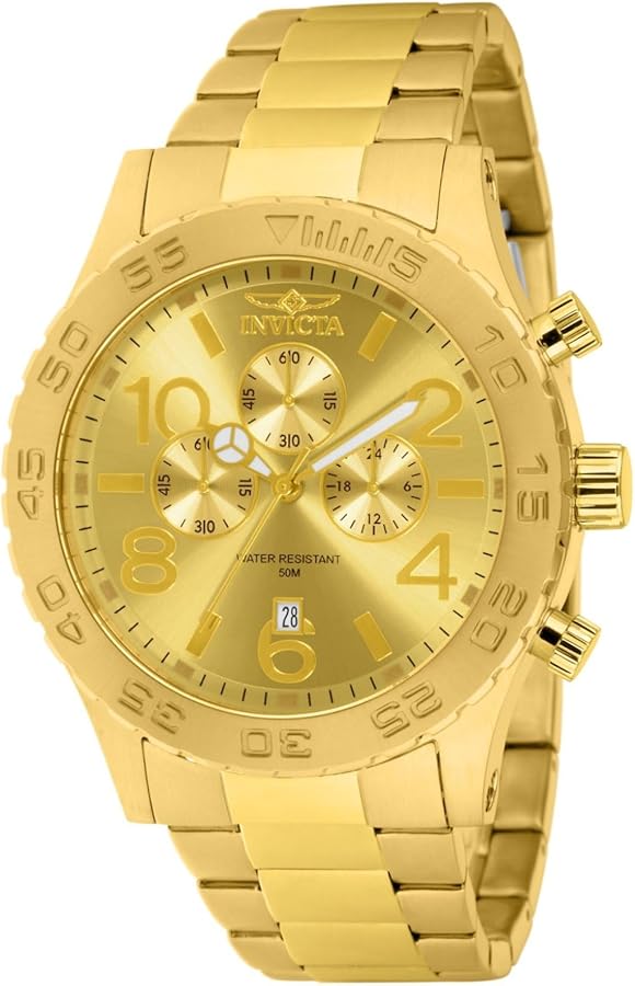 Invicta Men's 1270 Specialty Chronograph Gold Dial 18k Gold Ion-Plated Stainless Steel Watch