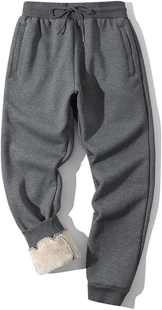 Shiyifa Men's Winter Warm Fleece Sherpa Lined Sweatpants Active Thermal Track Jogger Pants with Pockets