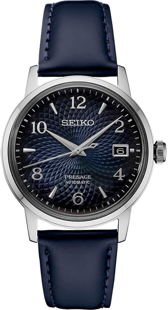 SEIKO Automatic Watch for Men - Presage Cocktail Time - Patterned with Golden Numerals and Date Calendar, 50m Water-Resistant