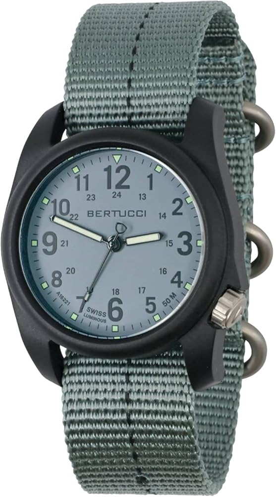 BERTUCCI DX3 PLUS Watch | Vintage Drab w/Black Dial/Black case- #353 Vintage Drab w/Black Dash Line nylon band