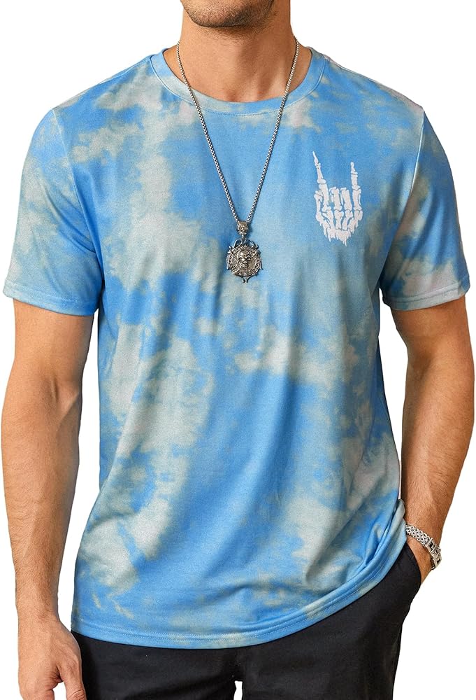 Hardaddy Men's Casual Tie Dye T-Shirts Short Sleeve Round Neck Graphic Tee Rock Band Tee Shirts