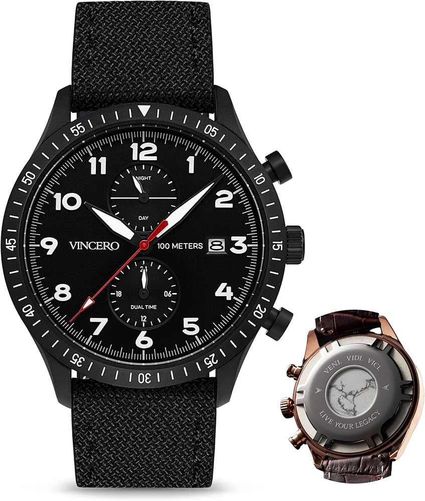 Vincero Luxury Wrist Watch for Men - Altitude Men's Watch with Cordura Nylon Band, Italian Men's Wrist Watch, 44mm Analog Watch with Japanese Quartz Movement (Matte Black/Red)