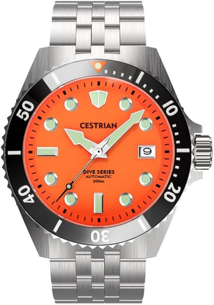 Cestrian Dive Series ‘Tiger’ Orange Dial Black Ceramic Bezel Steel Bracelet Automatic 300M Mens Watch