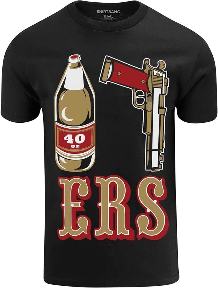 ShirtBANC Mens Golden Empire Shirt 40 Oz Bottle 9 MM Gold Gun ERS California Tee