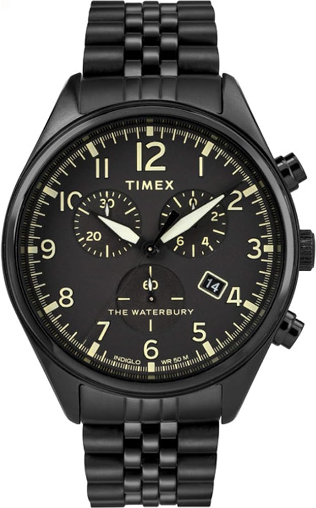 Timex Men's Waterbury Chrono 42mm | Black Stainless Steel | Watch TW2R88600