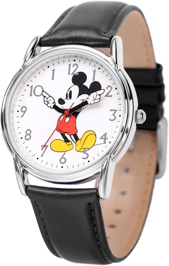 Disney Mickey Mouse Adult Classic Cardiff Articulating Hands Analog Quartz Leather Strap Watch