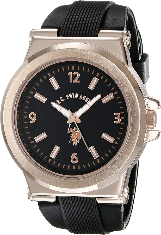 U.S. Polo Assn. Sport Men's USC90006 Rose Gold-Tone and Black Silicone Strap Watch