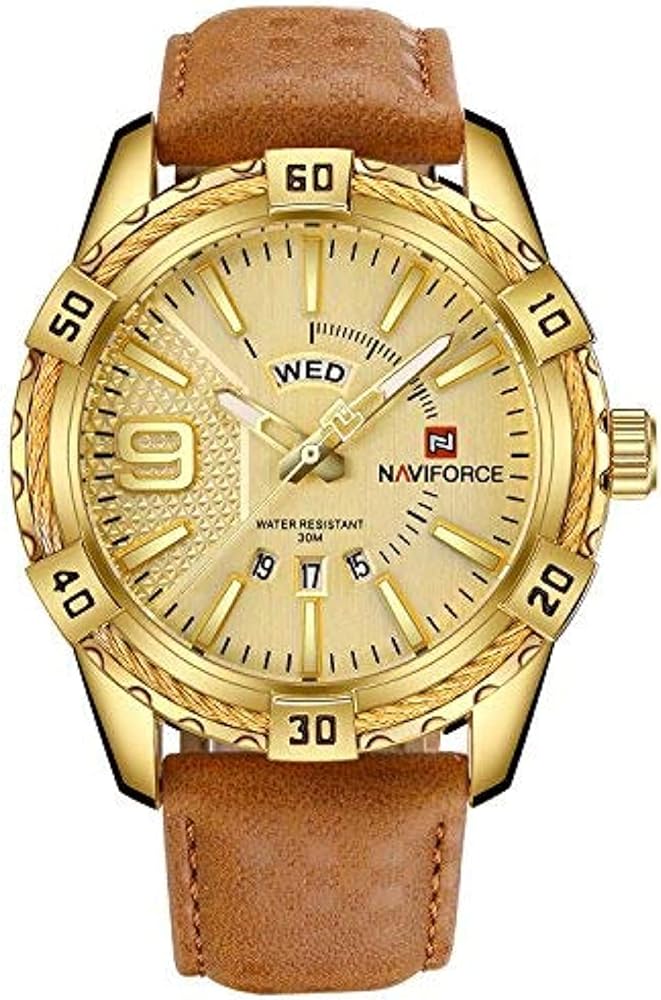 NAVIFORCE Luxury Men Sports Watches Waterproof Quartz Leather Watch Gold Big Face Date Clock