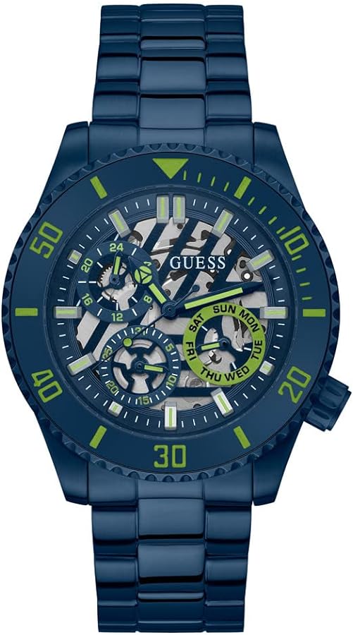 GUESS Men's 45mm Watch - Silver Tone Strap Black Dial Silver Tone Case