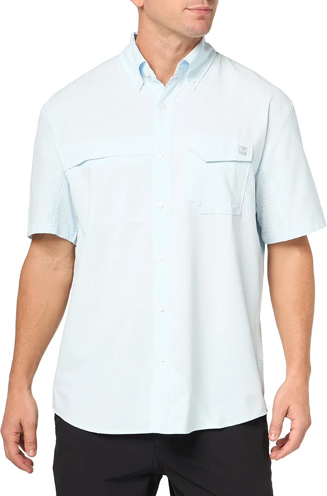 HUK Men's Tide Point Pattern Short Sleeve Shirt, Fishing Button Down