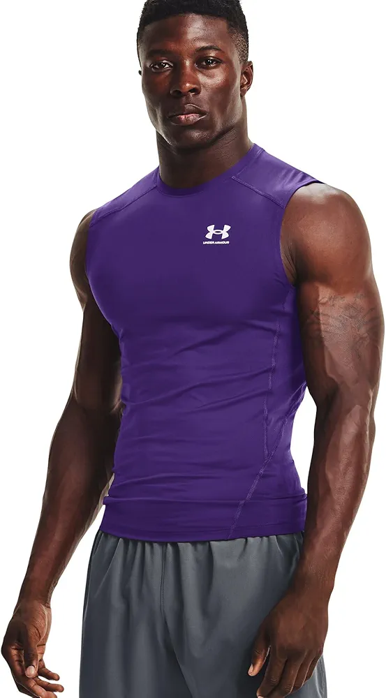 Under Armour Men's Standard HeatGear Compression Sleeveless, Purple/White