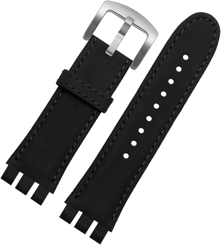 YANLITIAN Watch Band Compatible With Swatch Leather Watch Strap Men's Yos440 449 401 447 Large Size Cowhide Bracelet 23mm WatchBands Suit (Color : Black matte-steel, Size : 23mm)