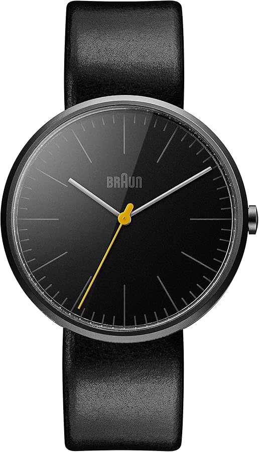 Braun Mens Ceramic 3-Hand Analogue Quartz Watch, Black Dial and Black Leather Strap, 42mm Ceramic Case, Model BN0172BKBKG.