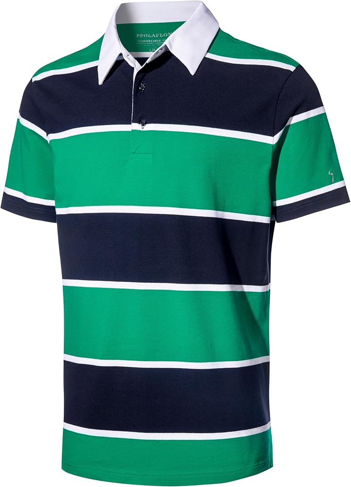 Men's Polo Shirts Long Sleeve Striped Dry Fit Casual Collared Pique Golf Polo Shirts for Men