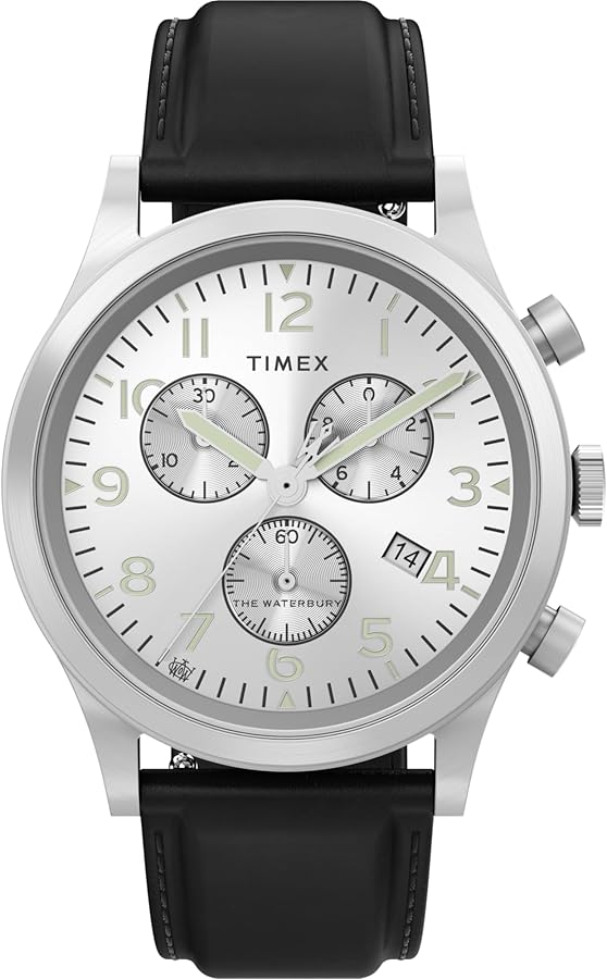 Timex Men's Waterbury Traditional 42mm Watch - Black Strap Silver-Tone Dial Stainless Steel Case