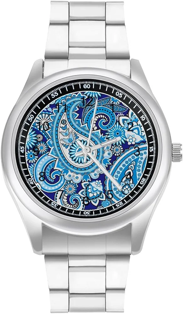 Paisley Blue Print Pattern Fashion Classic Wrist Watches for Men Casual Business Dress Watch Gifts