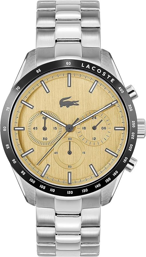 Lacoste Boston Men's Quartz Chronograph Stainless Steel Case and Bracelet, Silver/Gold (Model: 2011271)