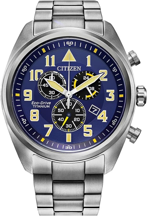 Citizen Men's Eco-Drive Weekender Garrison Chronograph Field Watch in Super Titanium, Blue Dial (Model: AT2480-57L)