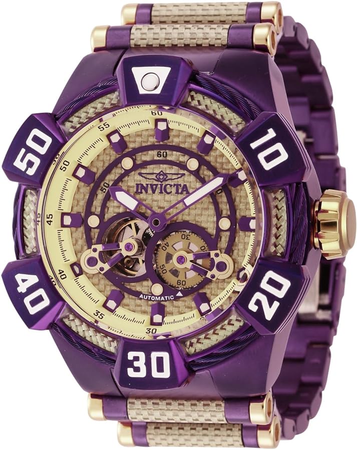 Invicta Men's Bolt 52mm Stainless Steel, Glass Fiber Automatic Watch, Purple (Model: 40190)