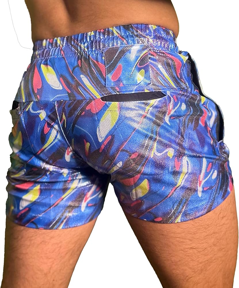 Mens Party Booty Shorts, Zippered Pockets, Rave & Festivals Shorts LGBTQ, Gay Weekender Shorts