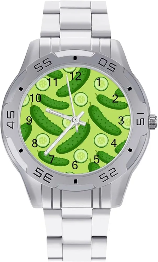 Dill Pickles Stainless Steel Band Business Watch Dress Wrist Unique Luxury Work Casual Waterproof Watches