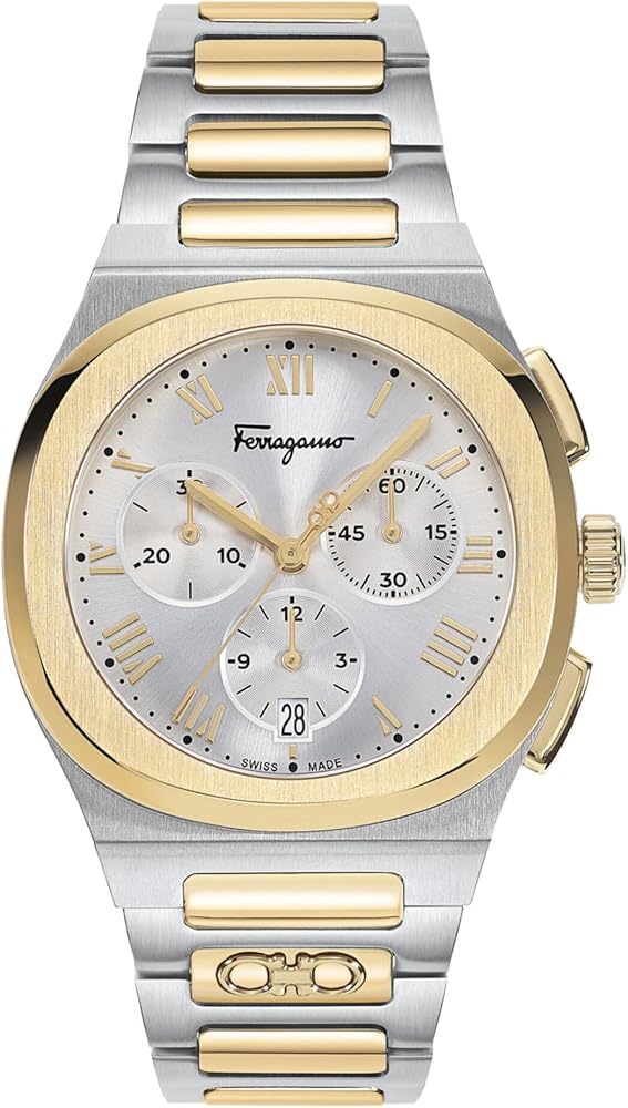 Ferragamo Elliptical Chronograph Quartz Silver Dial Two-Tone Men's Watch SFKR00223