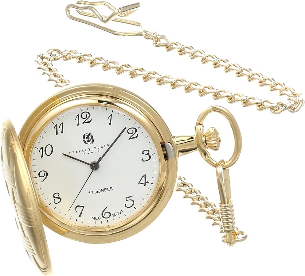 Charles Hubert 3841-G Gold-Plated Mechanical Pocket Watch