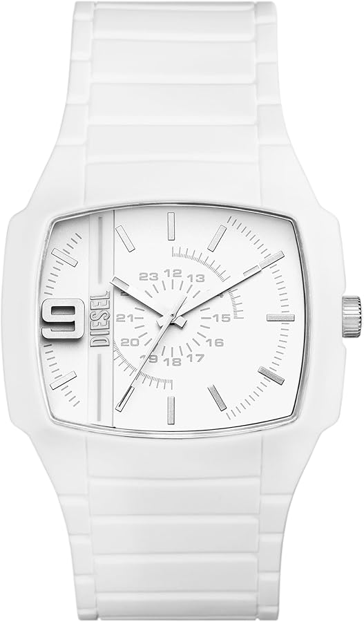 Diesel Cliffhanger 2.0 Stainless Steel and Silicone Three-Hand Analog Men's Watch, Color: White (Model: DZ2204)