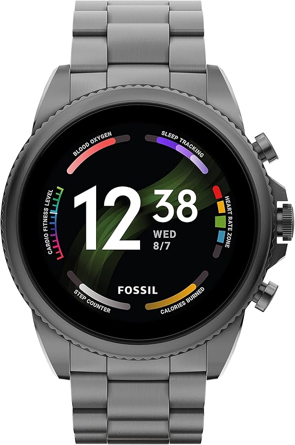 Fossil Men's Gen 6 44mm Stainless Steel Touchscreen Smart Watch, Color: Smoke (Model: FTW4059V/FTW4059R)