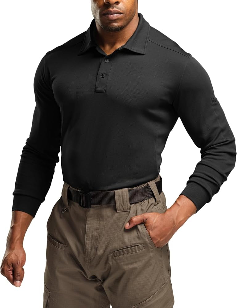 CQR Men's Polo Shirt, Long Sleeve Tactical Shirts, Outdoor UPF 50+ Pique Shirt, Dry Fit Lightweight Golf Shirts